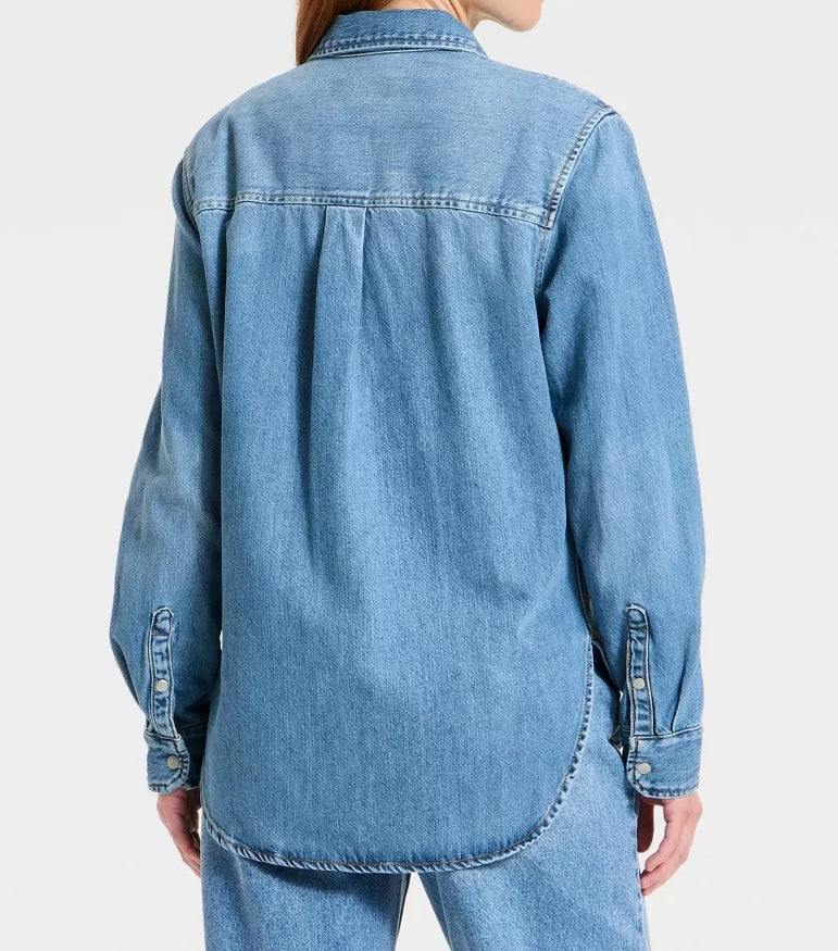 Women's heart pocket denim shirt by universal thread -vintage medium wash (S&M) *VIRAL