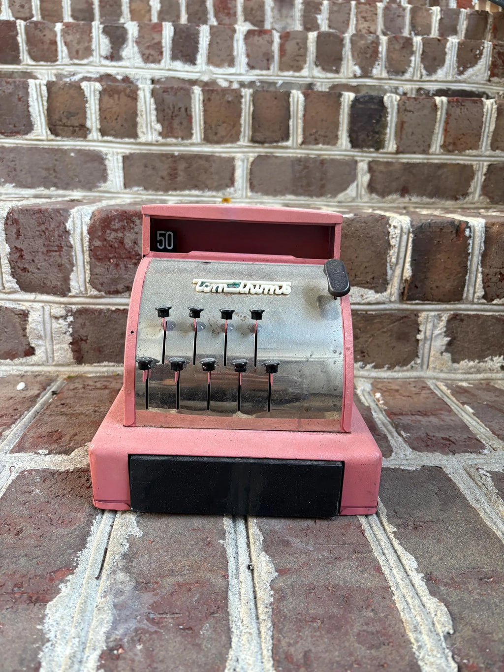 Pink Vintage Tom Thumb Blue Metal Toy Cash Register 1960s-1970s