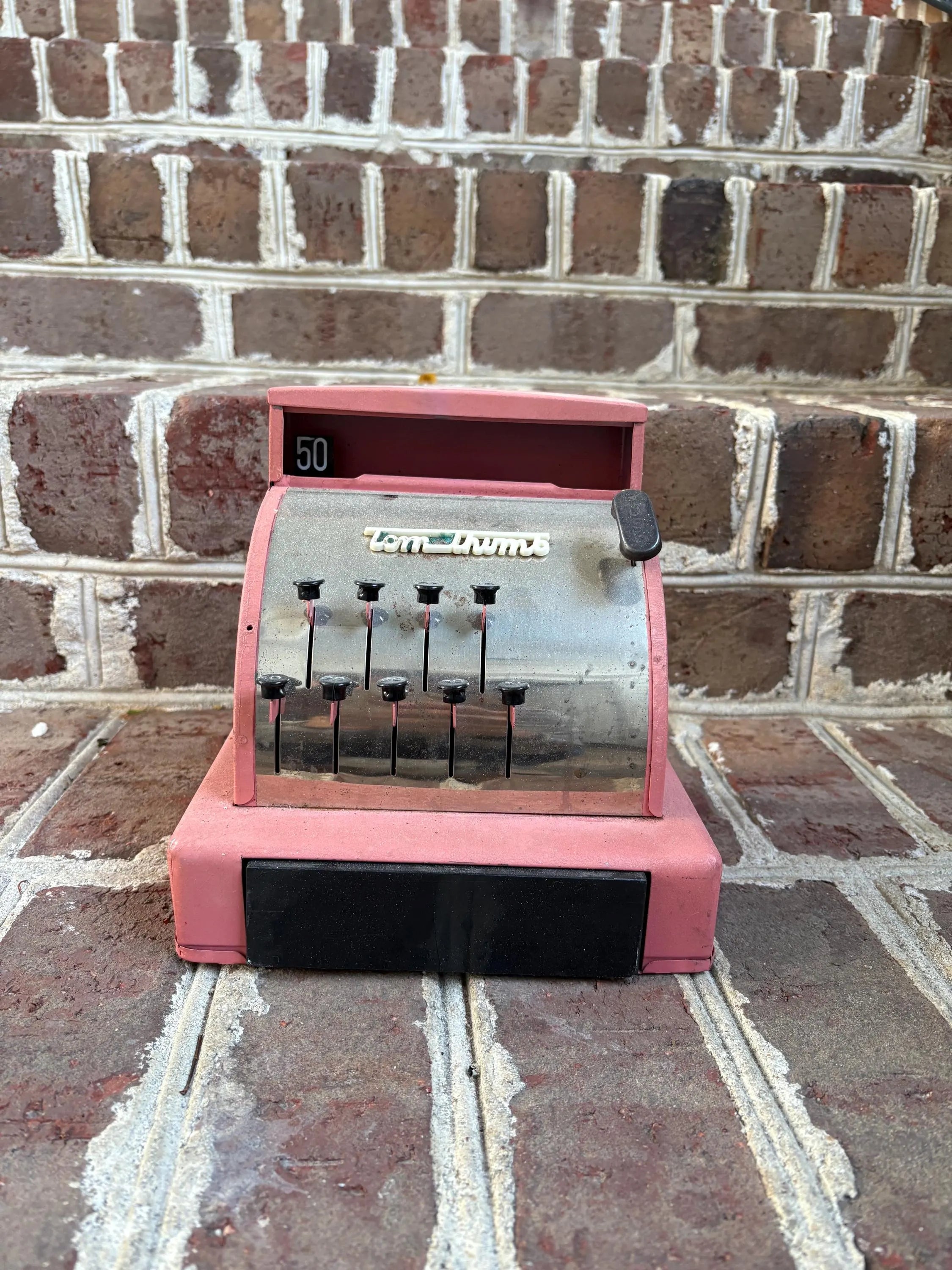 Pink Vintage Tom Thumb Blue Metal Toy Cash Register 1960s-1970s