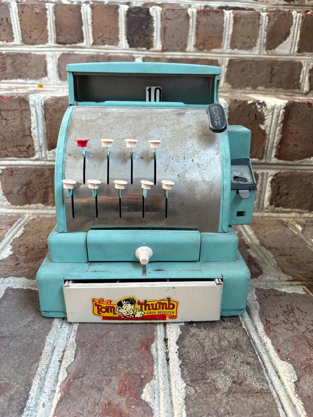 Blue Vintage Tom Thumb Blue Metal Toy Cash Register 1960s-1970s